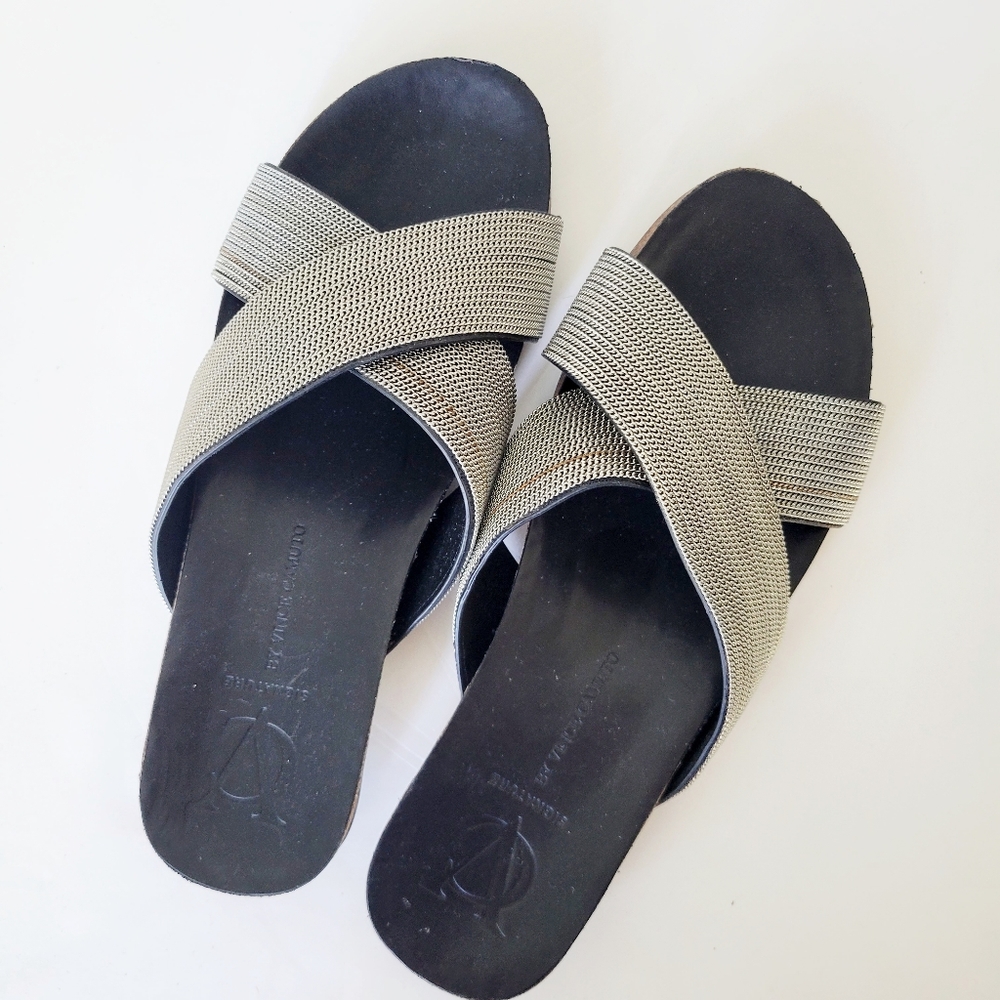 NEW Vince Camuto Slides Upper Silver Metallic Details